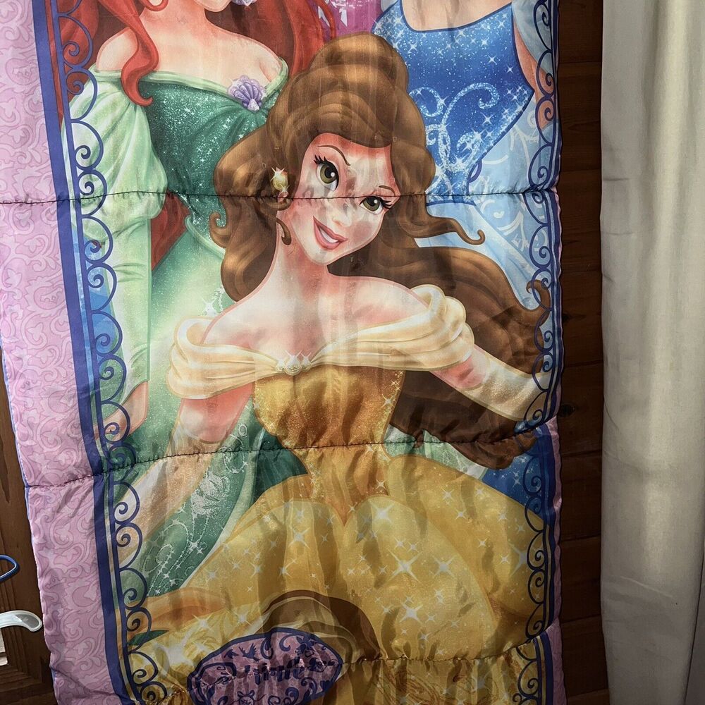 Disney Princess Sleeping Bag Girls Pink Purple Belle Ariel Cinderella - Picture 3 of 5